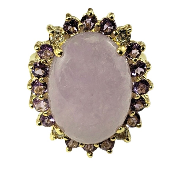 14K YG Jade, Amethyst & Diamond Ring Size 8 JAGi Certified #15762 - Picture 2 of 8